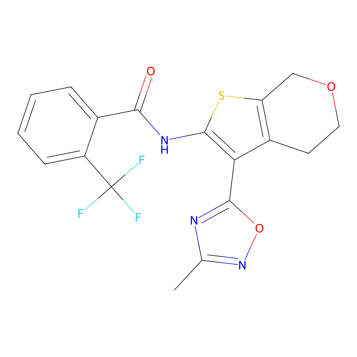 N-[3-(3-methyl-1,2,4-oxadiazol-5-yl)-4H,5H,7H-thieno[2,3-c]pyran-2-yl]-2-(trifluoromethyl)benzamide molecular structure, CAS 1795443-46-7