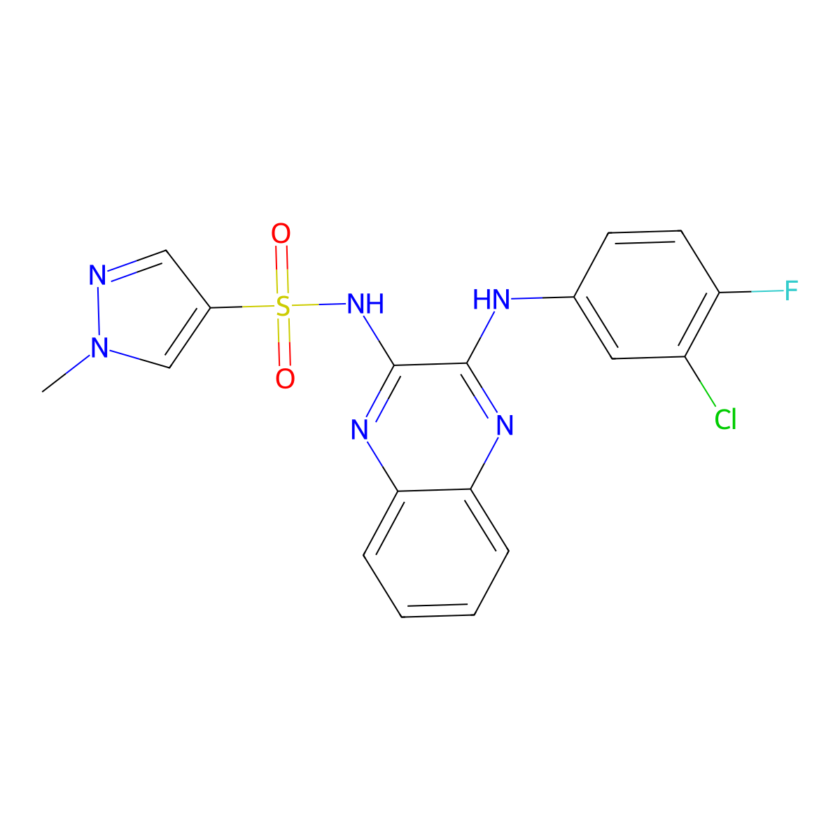 N-{3-[(3-chloro-4-fluorophenyl)amino]quinoxalin-2-yl}-1-methyl-1H-pyrazole-4-sulfonamide molecular structure, CAS 1795443-50-3