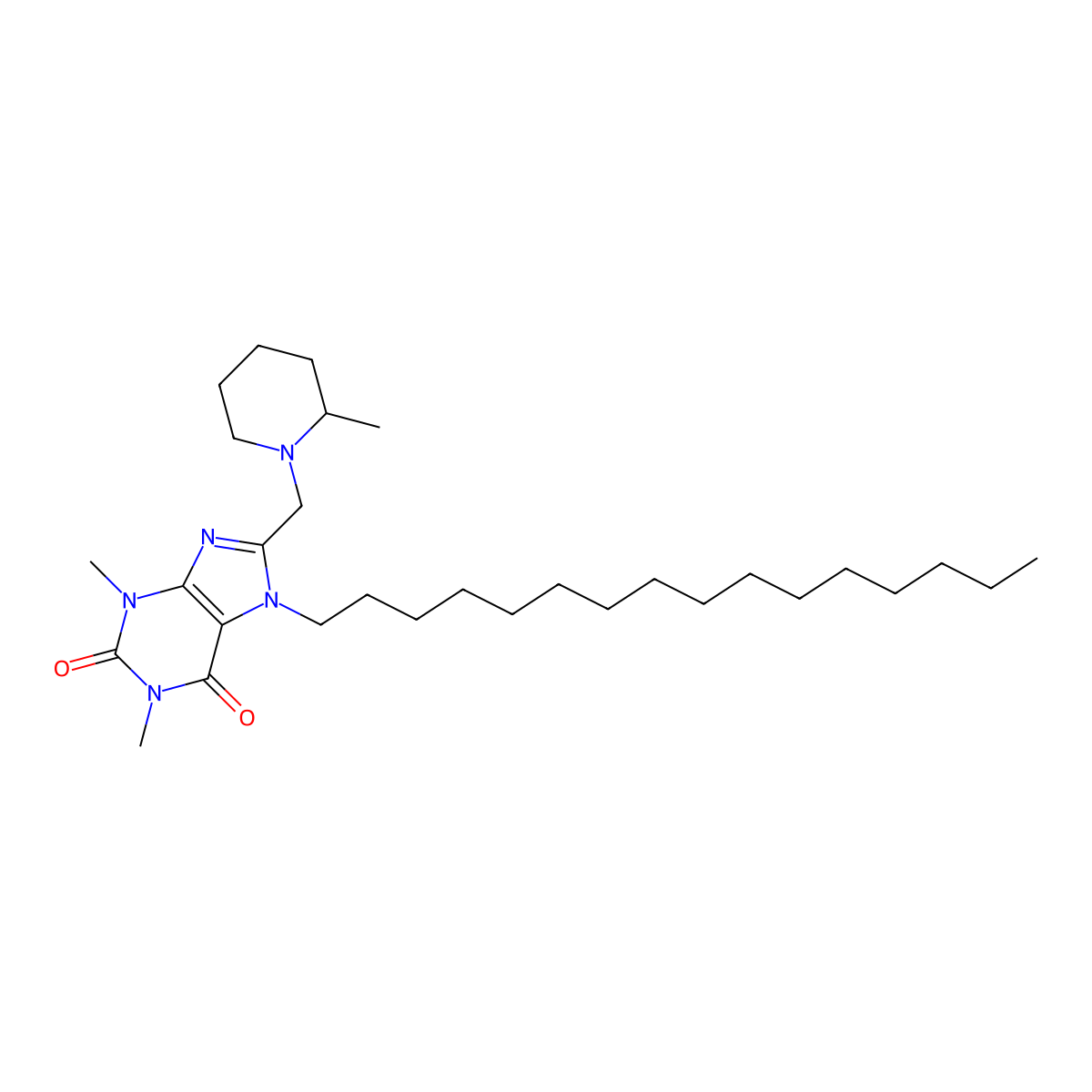 7-hexadecyl-1,3-dimethyl-8-[(2-methylpiperidin-1-yl)methyl]-2,3,6,7-tetrahydro-1H-purine-2,6-dione molecular structure, CAS 1795443-60-5