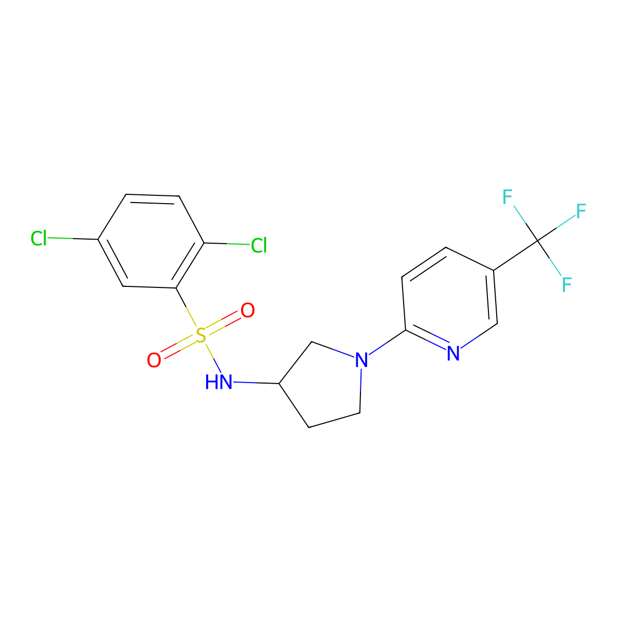 2,5-dichloro-N-(1-(5-(trifluoromethyl)pyridin-2-yl)pyrrolidin-3-yl)benzenesulfonamide molecular structure, CAS 1795443-61-6