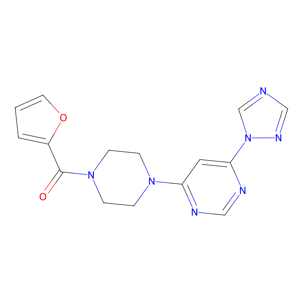 (4-(6-(1H-1,2,4-triazol-1-yl)pyrimidin-4-yl)piperazin-1-yl)(furan-2-yl)methanone molecular structure, CAS 1795443-64-9