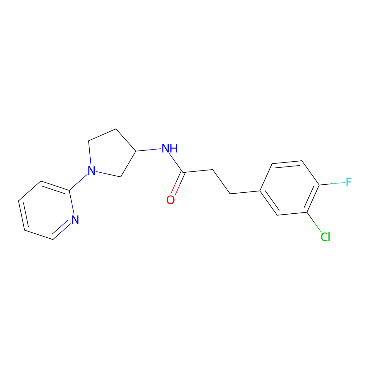 3-(3-chloro-4-fluorophenyl)-N-(1-(pyridin-2-yl)pyrrolidin-3-yl)propanamide molecular structure, CAS 1795443-85-4
