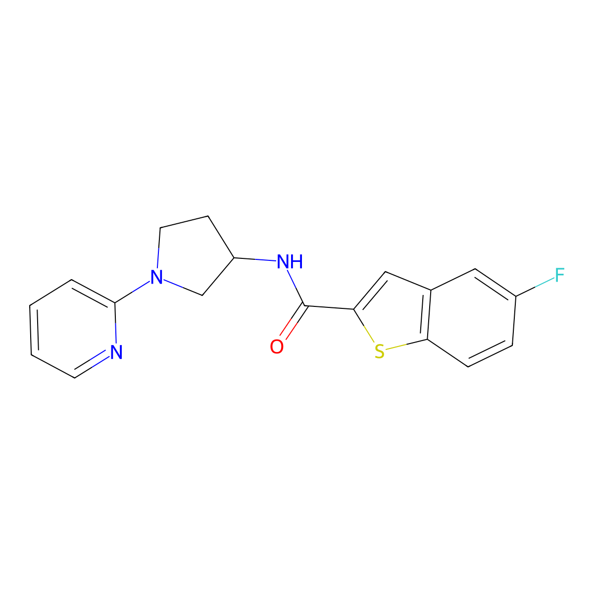 5-fluoro-N-[1-(pyridin-2-yl)pyrrolidin-3-yl]-1-benzothiophene-2-carboxamide molecular structure, CAS 1795443-91-2