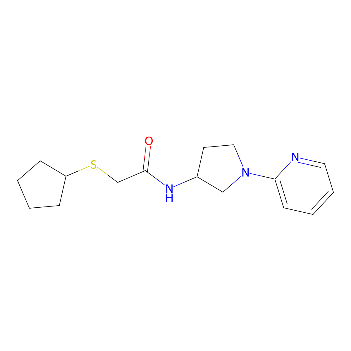 2-(cyclopentylthio)-N-(1-(pyridin-2-yl)pyrrolidin-3-yl)acetamide molecular structure, CAS 1795443-97-8