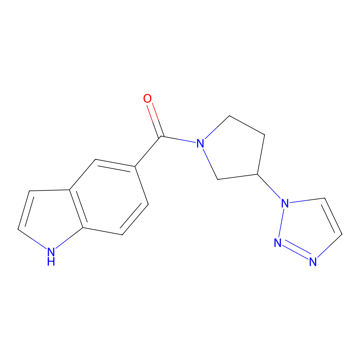 (3-(1H-1,2,3-triazol-1-yl)pyrrolidin-1-yl)(1H-indol-5-yl)methanone molecular structure, CAS 1795444-18-6