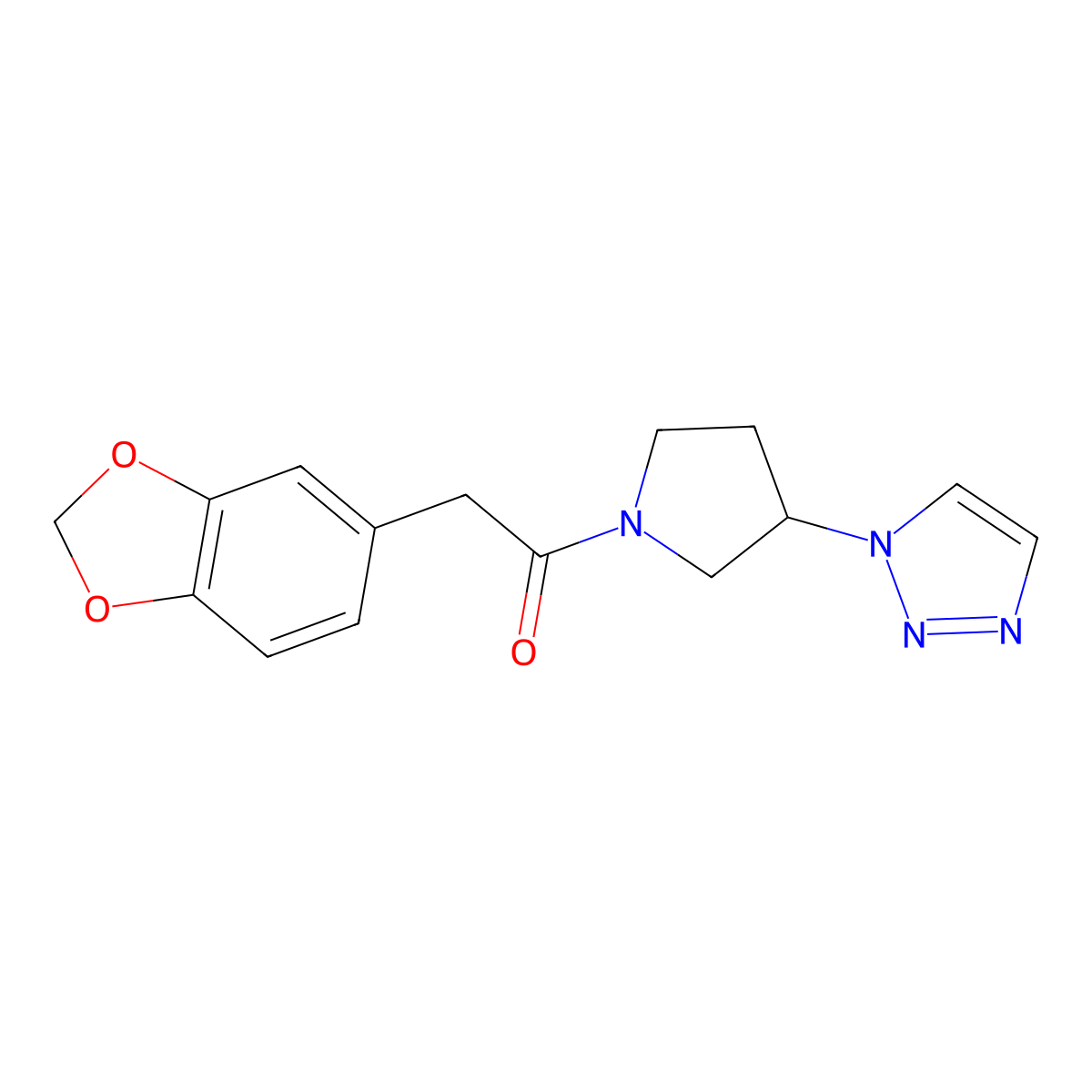 1-(3-(1H-1,2,3-triazol-1-yl)pyrrolidin-1-yl)-2-(benzo[d][1,3]dioxol-5-yl)ethanone molecular structure, CAS 1795444-24-4