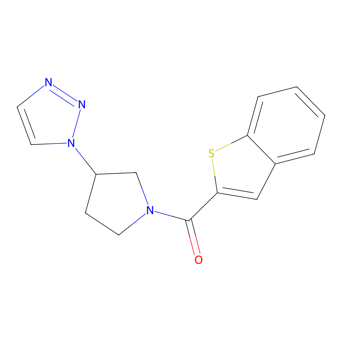 (3-(1H-1,2,3-triazol-1-yl)pyrrolidin-1-yl)(benzo[b]thiophen-2-yl)methanone molecular structure, CAS 1795444-36-8