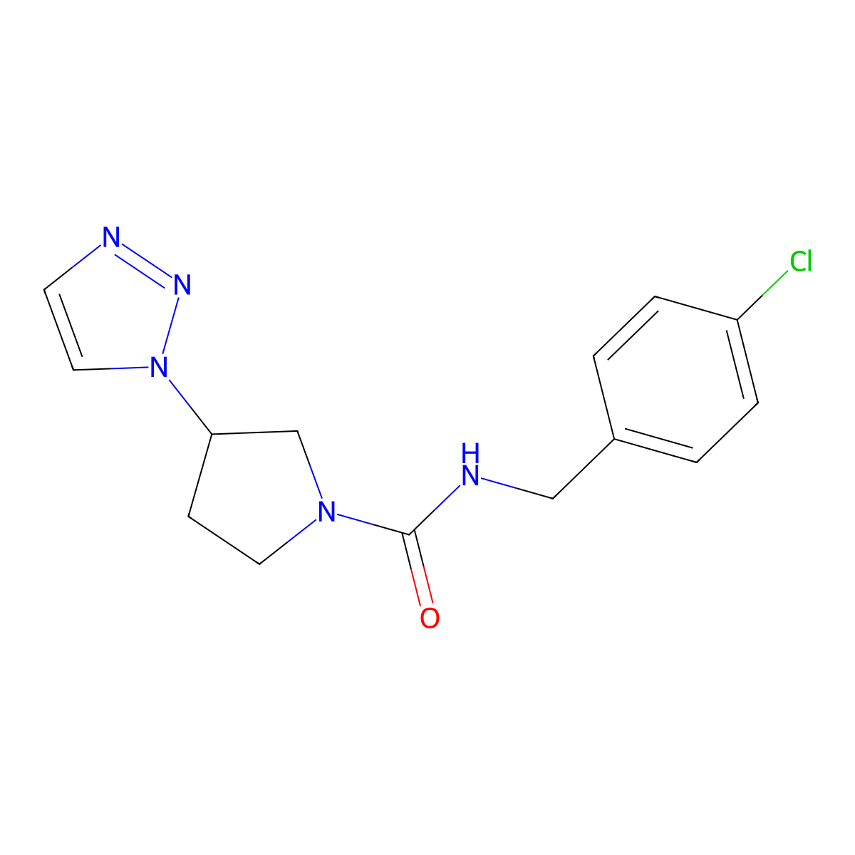 N-(4-chlorobenzyl)-3-(1H-1,2,3-triazol-1-yl)pyrrolidine-1-carboxamide molecular structure, CAS 1795444-63-1