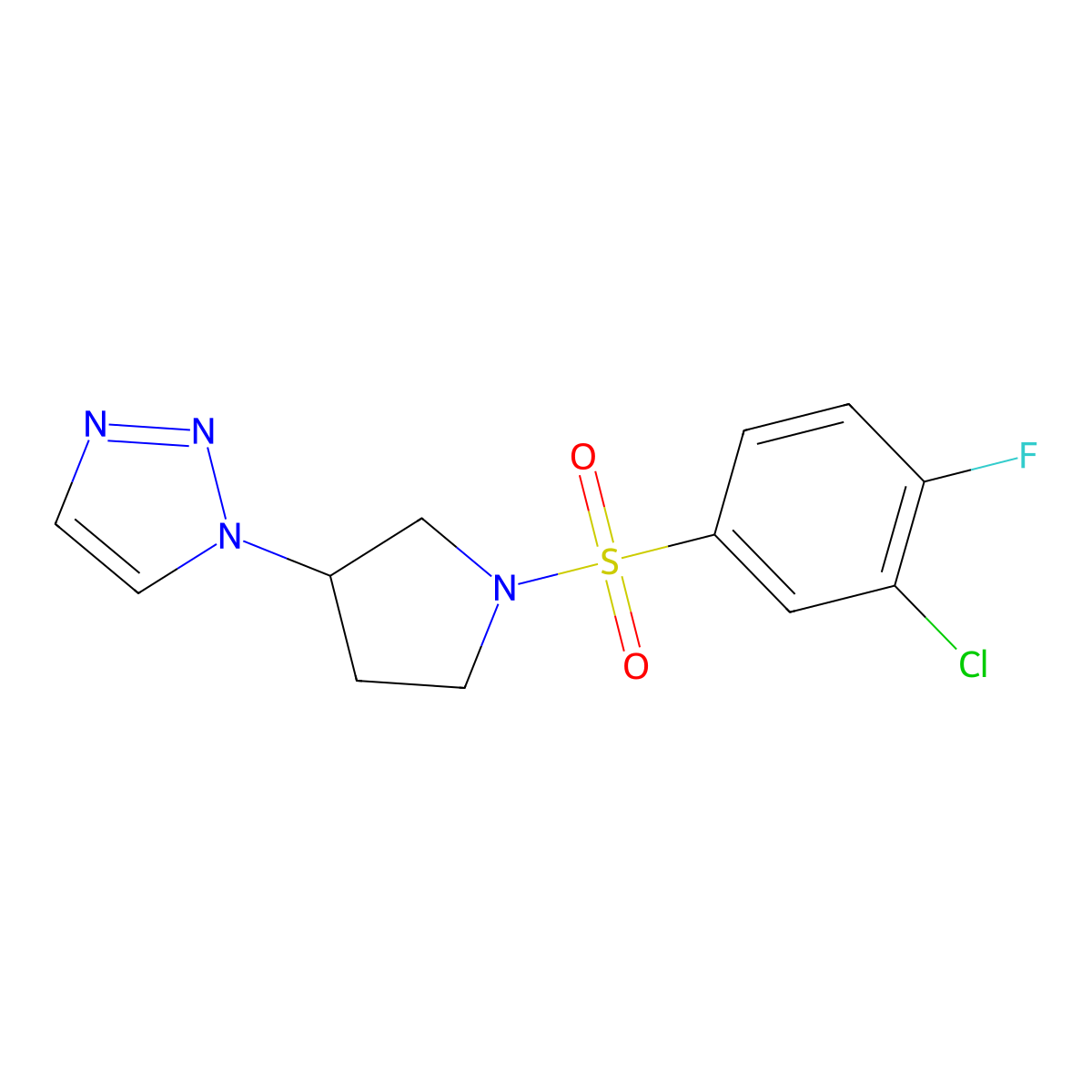 1-(1-((3-chloro-4-fluorophenyl)sulfonyl)pyrrolidin-3-yl)-1H-1,2,3-triazole molecular structure, CAS 1795444-67-5