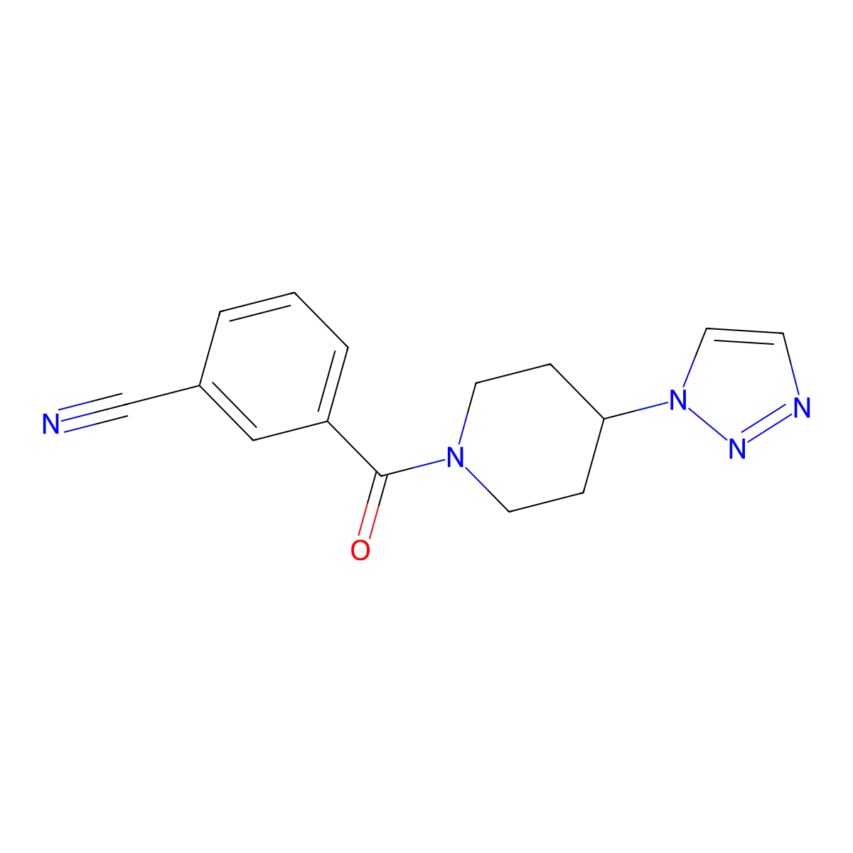 3-(4-(1H-1,2,3-triazol-1-yl)piperidine-1-carbonyl)benzonitrile molecular structure, CAS 1795444-78-8
