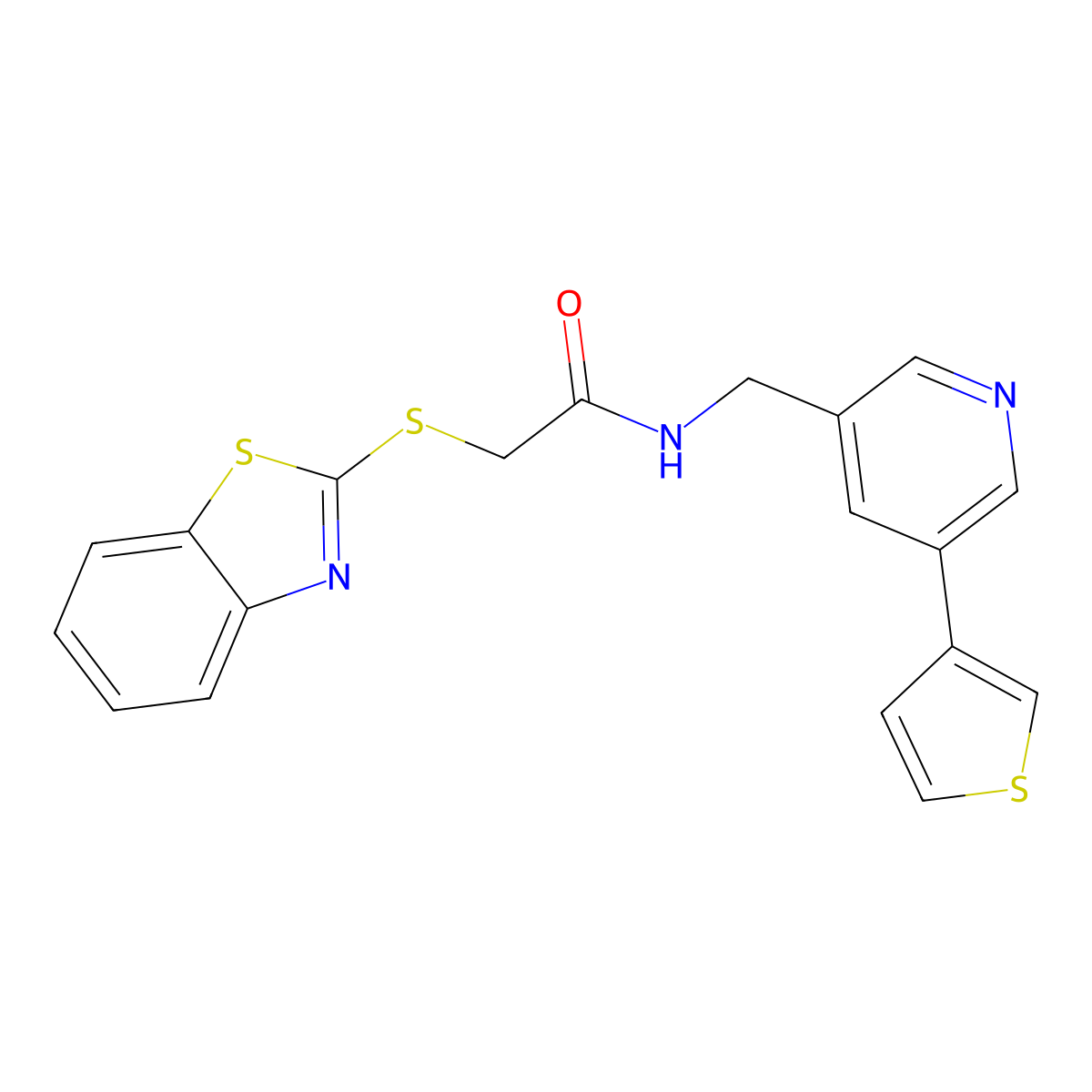 2-(benzo[d]thiazol-2-ylthio)-N-((5-(thiophen-3-yl)pyridin-3-yl)methyl)acetamide molecular structure, CAS 1795445-25-8