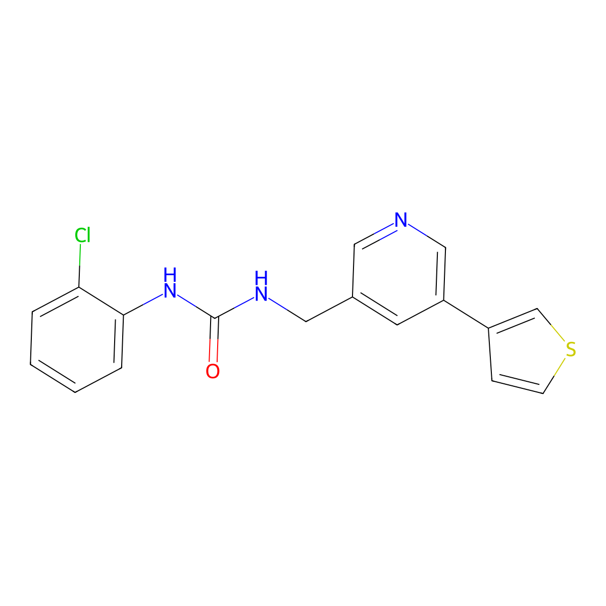 1-(2-Chlorophenyl)-3-((5-(thiophen-3-yl)pyridin-3-yl)methyl)urea molecular structure, CAS 1795445-38-3