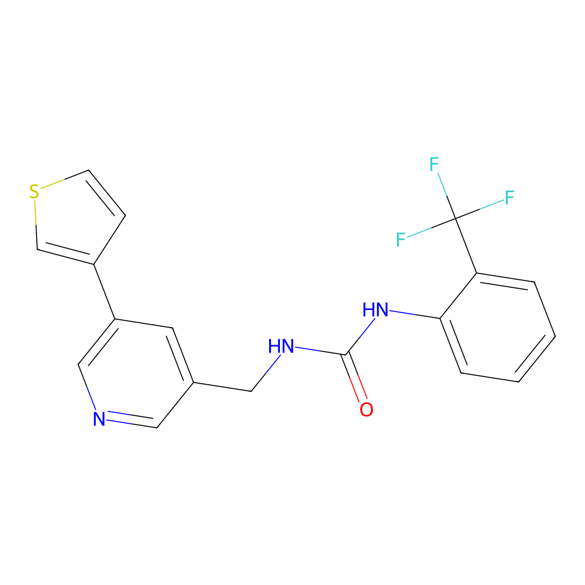 1-{[5-(Thiophen-3-yl)pyridin-3-yl]methyl}-3-[2-(trifluoromethyl)phenyl]urea molecular structure, CAS 1795445-56-5