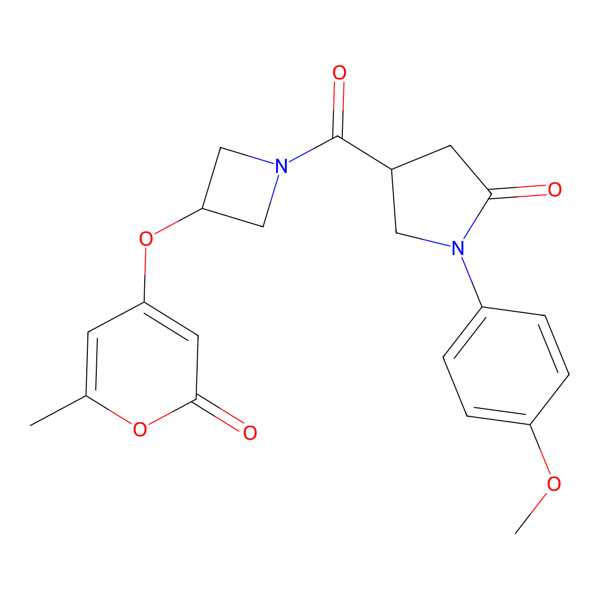 1-(4-methoxyphenyl)-4-{3-[(6-methyl-2-oxo-2H-pyran-4-yl)oxy]azetidine-1-carbonyl}pyrrolidin-2-one molecular structure, CAS 1795446-61-5
