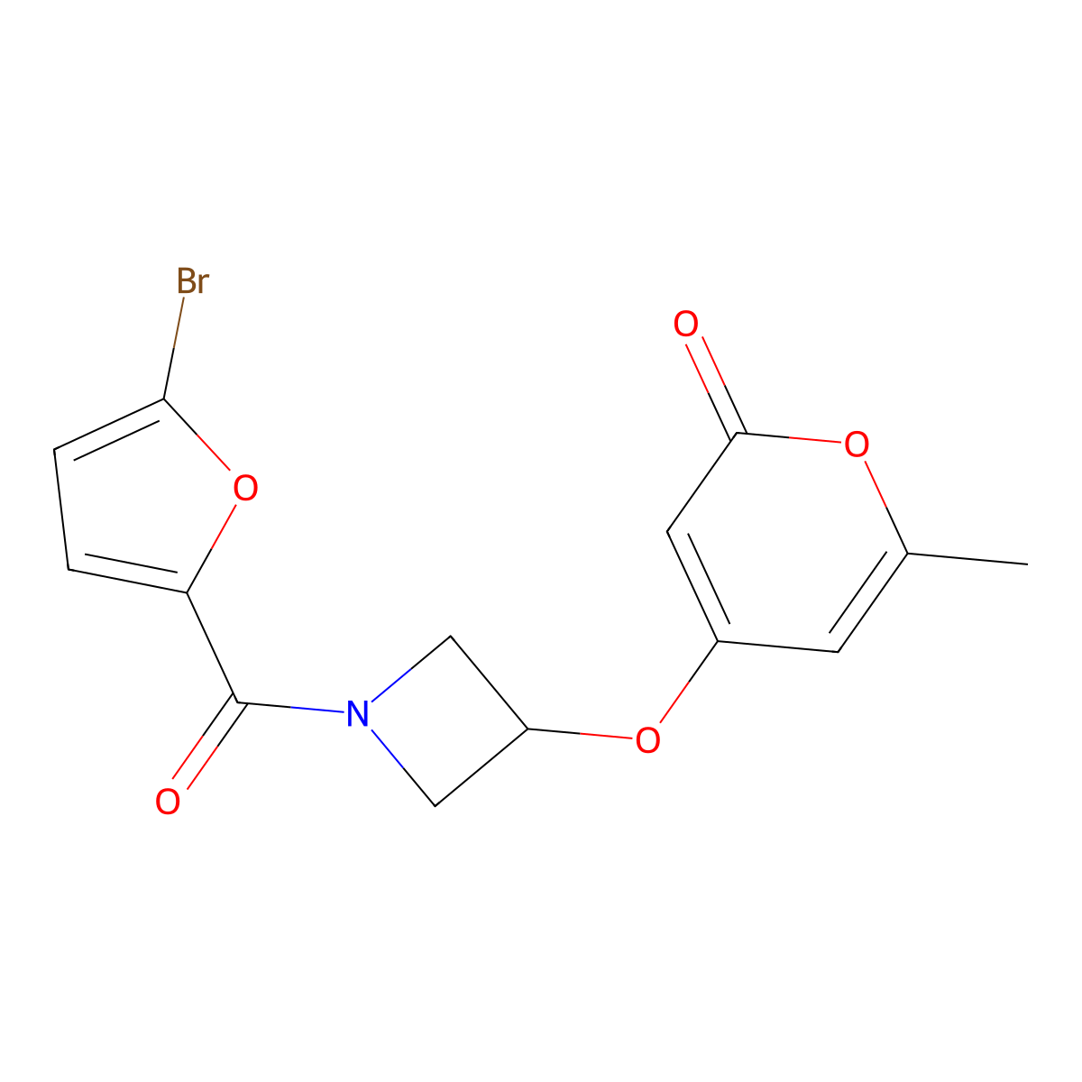 4-((1-(5-bromofuran-2-carbonyl)azetidin-3-yl)oxy)-6-methyl-2H-pyran-2-one molecular structure, CAS 1795446-74-0