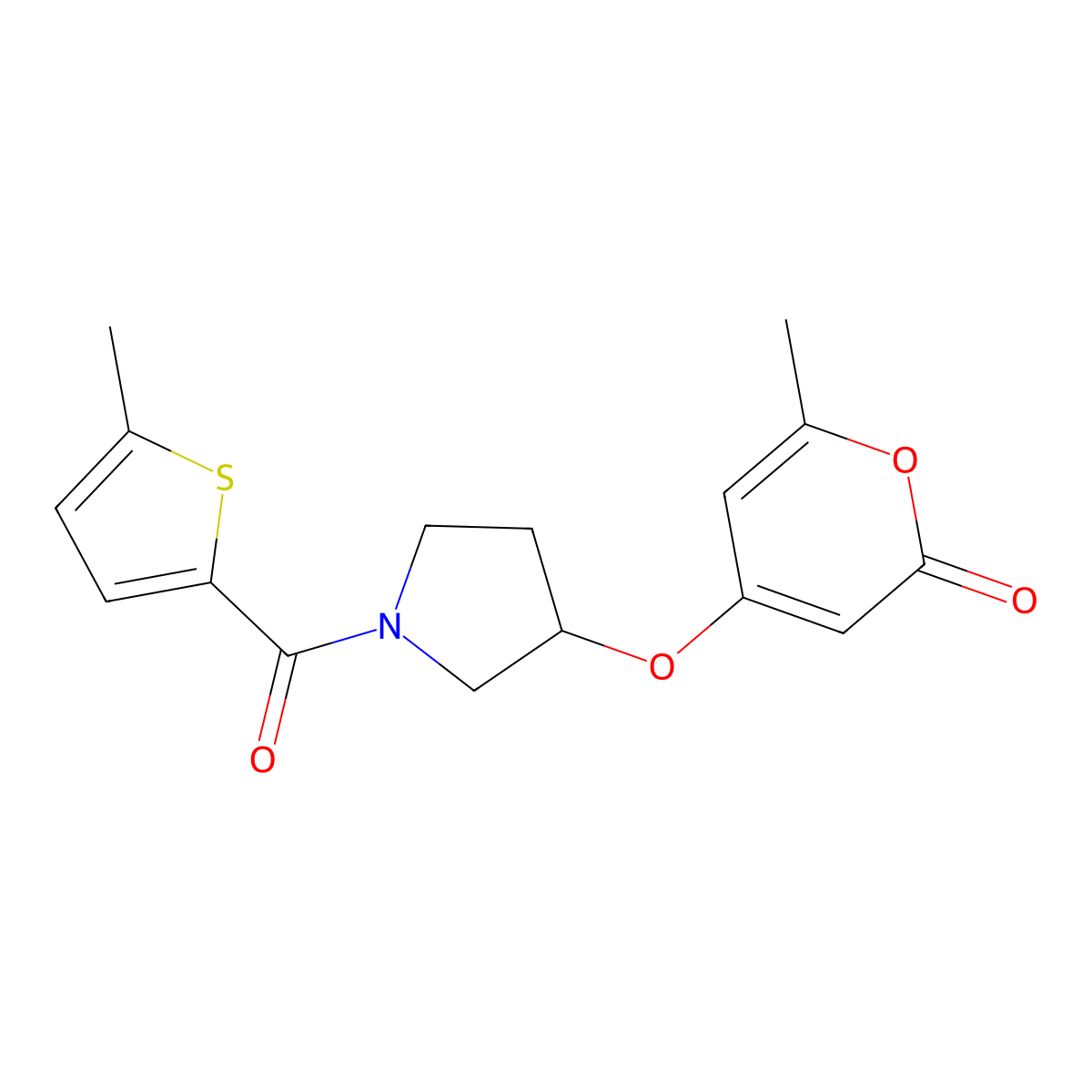6-methyl-4-{[1-(5-methylthiophene-2-carbonyl)pyrrolidin-3-yl]oxy}-2H-pyran-2-one molecular structure, CAS 1795447-24-3