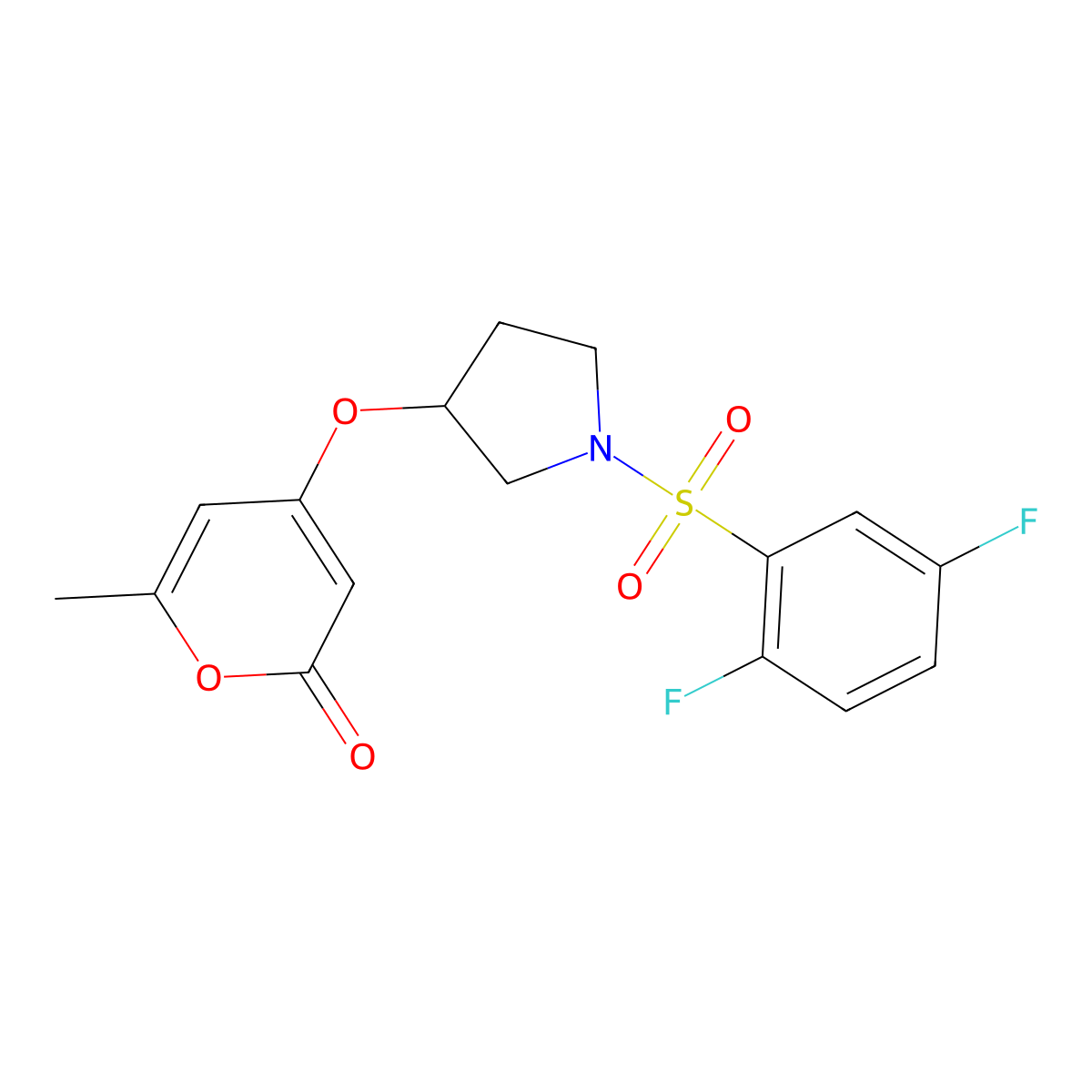 4-((1-((2,5-difluorophenyl)sulfonyl)pyrrolidin-3-yl)oxy)-6-methyl-2H-pyran-2-one molecular structure, CAS 1795447-33-4