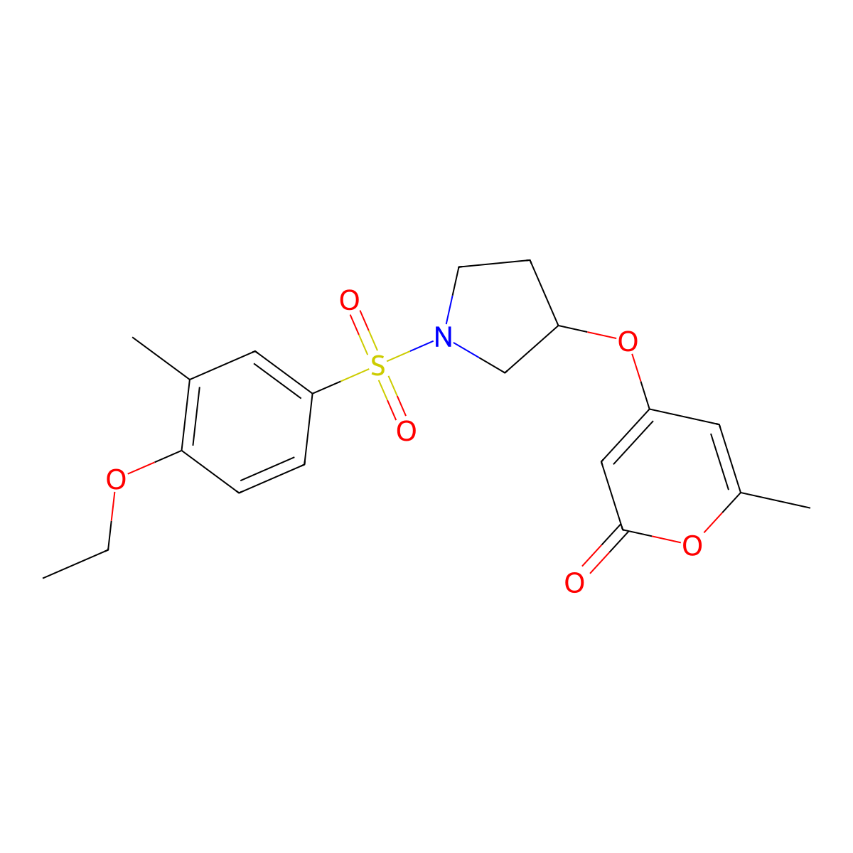 4-((1-((4-ethoxy-3-methylphenyl)sulfonyl)pyrrolidin-3-yl)oxy)-6-methyl-2H-pyran-2-one molecular structure, CAS 1795448-08-6
