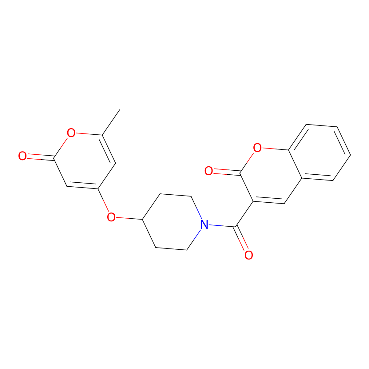 3-{4-[(6-methyl-2-oxo-2H-pyran-4-yl)oxy]piperidine-1-carbonyl}-2H-chromen-2-one molecular structure, CAS 1795448-56-4