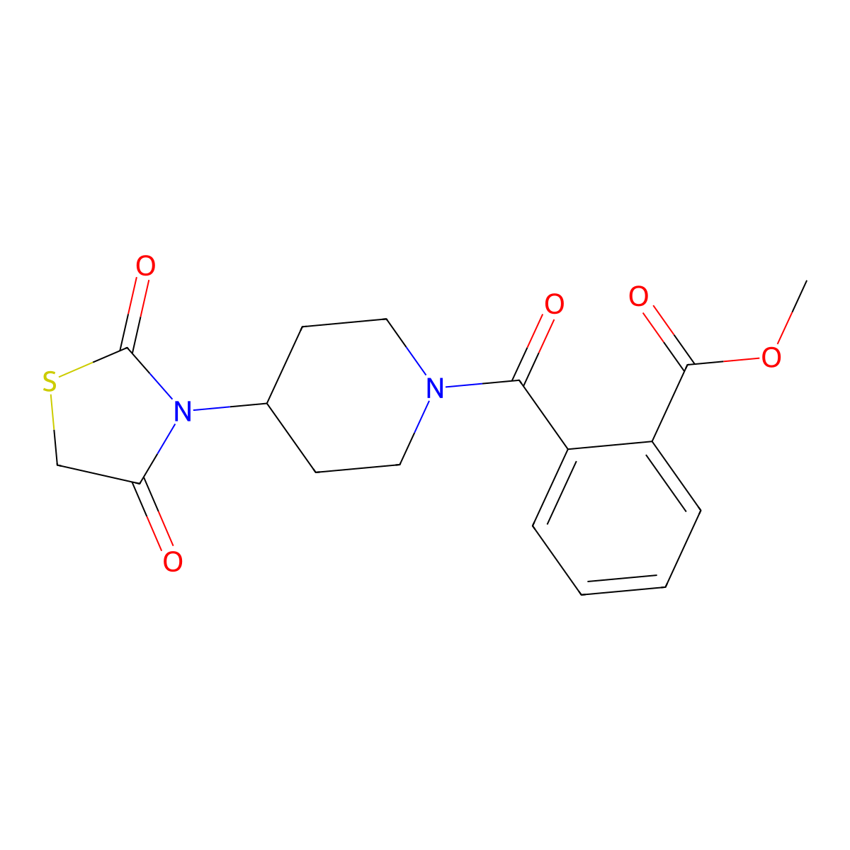 Methyl 2-(4-(2,4-dioxothiazolidin-3-yl)piperidine-1-carbonyl)benzoate molecular structure, CAS 1795449-63-6