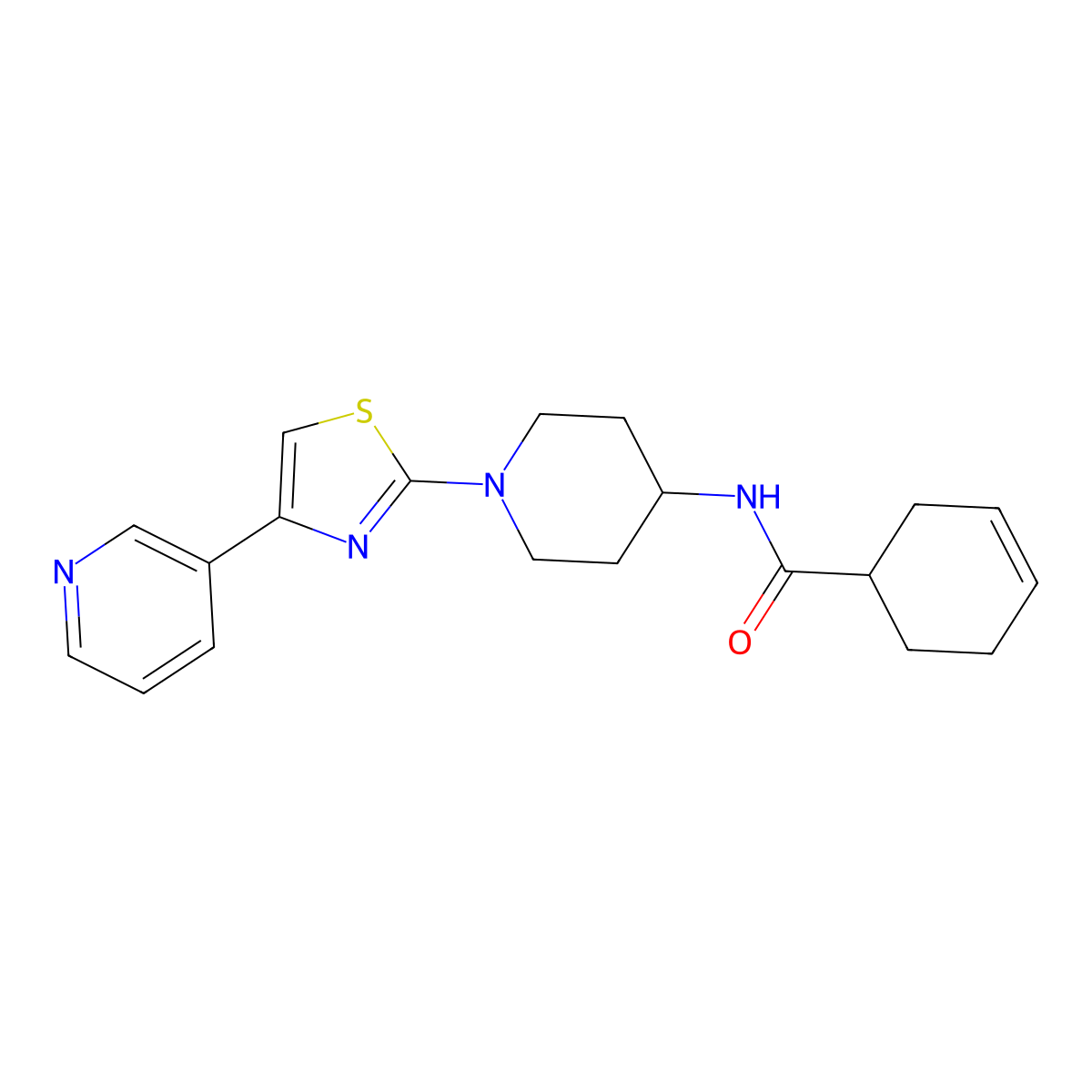 N-(1-(4-(pyridin-3-yl)thiazol-2-yl)piperidin-4-yl)cyclohex-3-enecarboxamide molecular structure, CAS 1795449-88-5