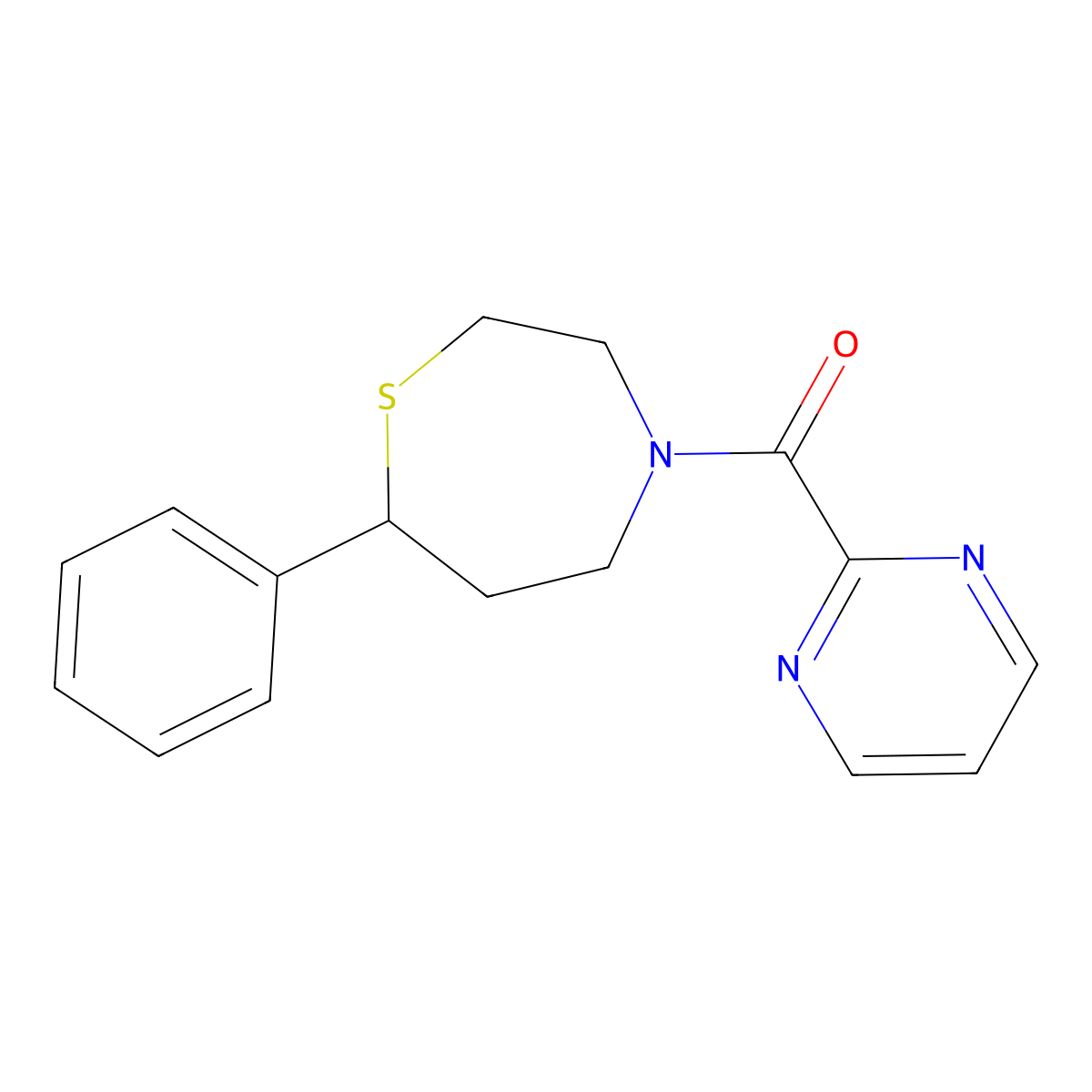 (7-Phenyl-1,4-thiazepan-4-yl)(pyrimidin-2-yl)methanone molecular structure, CAS 1795450-00-8