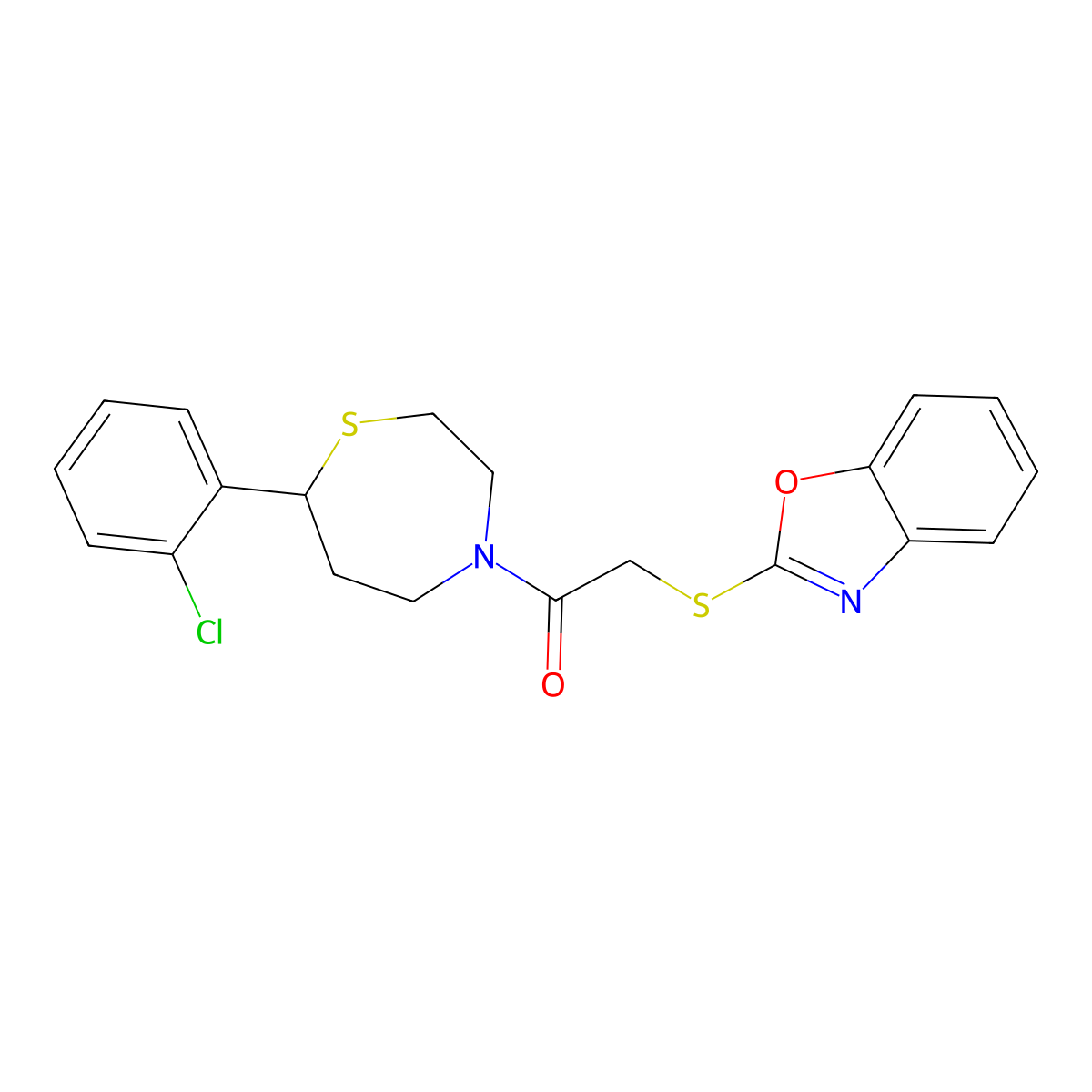 2-(Benzo[d]oxazol-2-ylthio)-1-(7-(2-chlorophenyl)-1,4-thiazepan-4-yl)ethanone molecular structure, CAS 1795450-08-6
