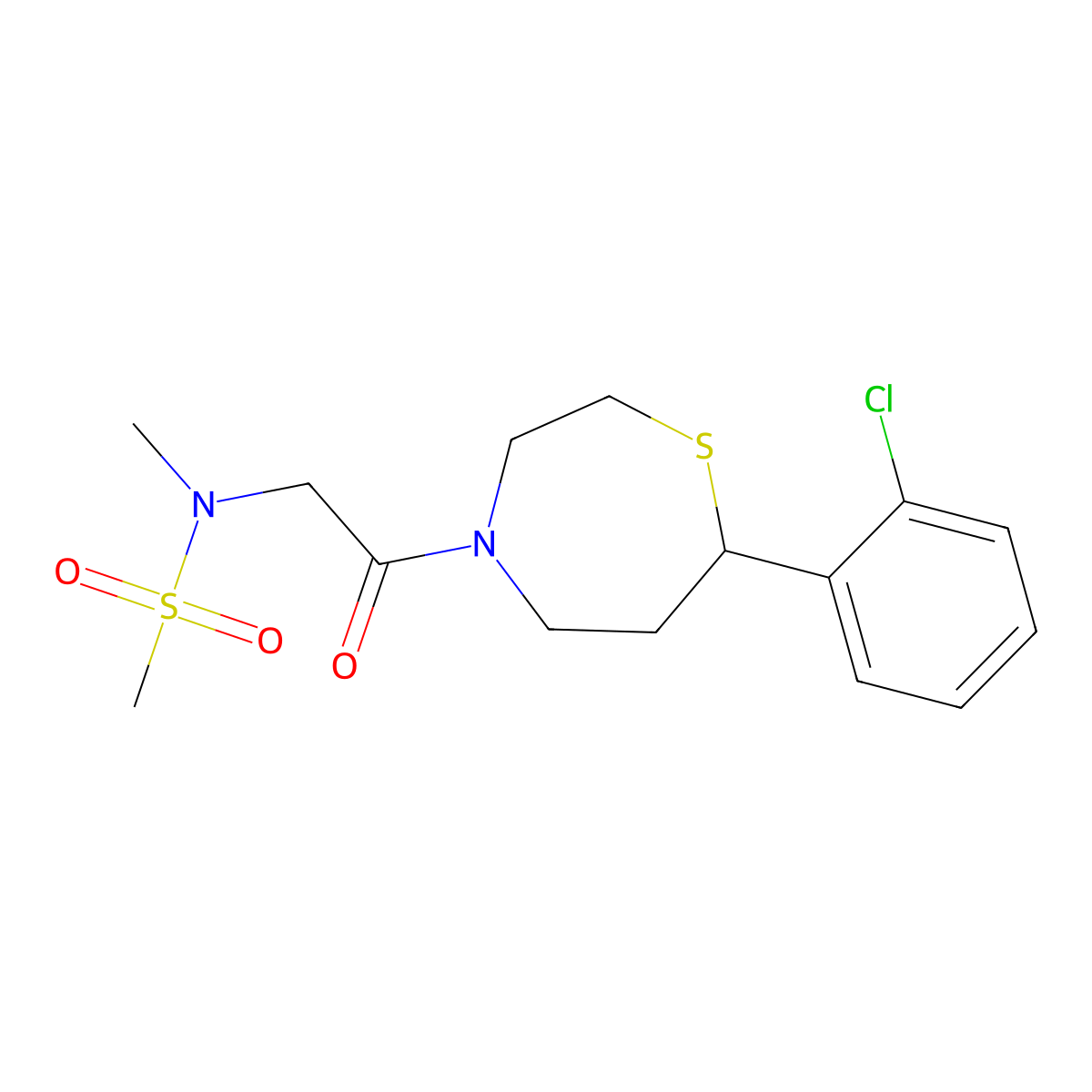N-(2-(7-(2-chlorophenyl)-1,4-thiazepan-4-yl)-2-oxoethyl)-N-methylmethanesulfonamide molecular structure, CAS 1795450-40-6