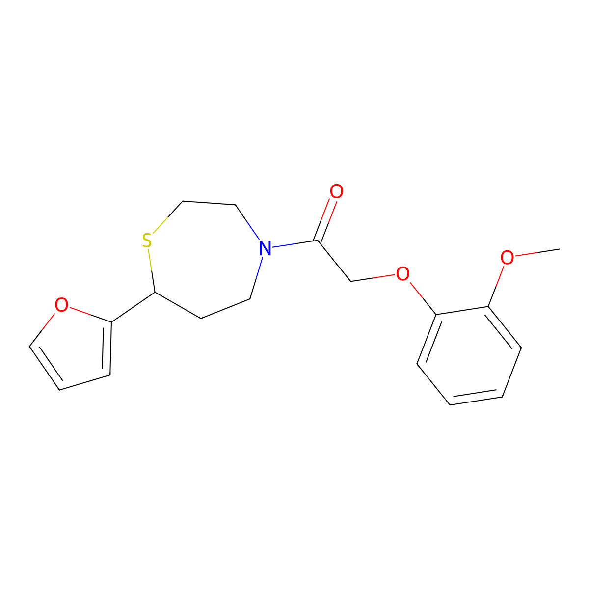 1-(7-(Furan-2-yl)-1,4-thiazepan-4-yl)-2-(2-methoxyphenoxy)ethanone molecular structure, CAS 1795450-68-8