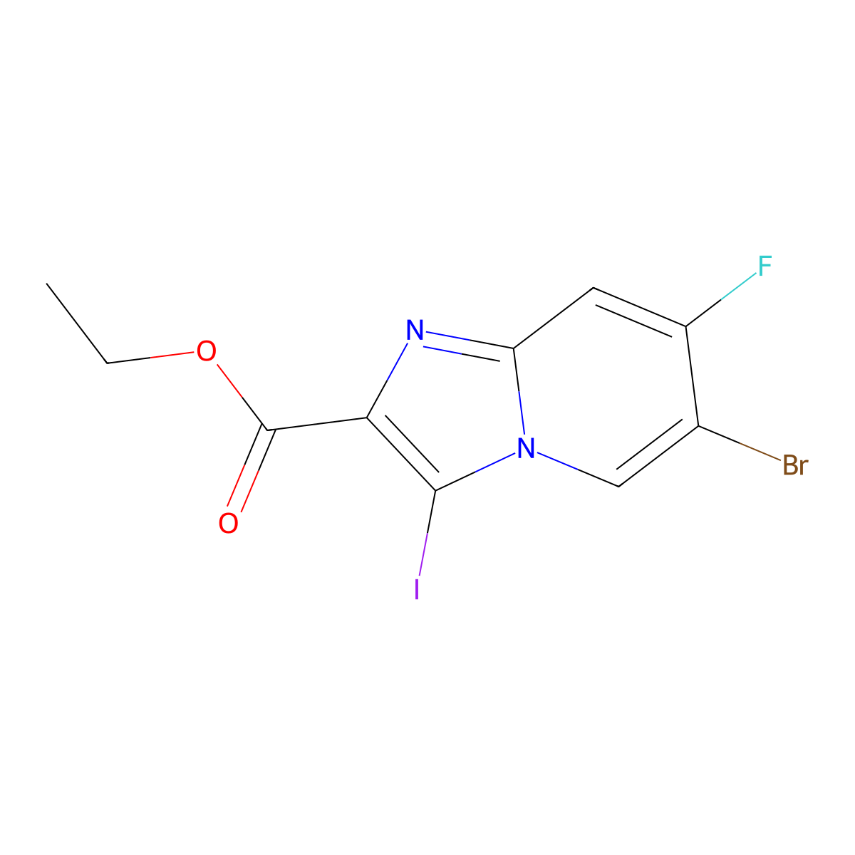6-Bromo-7-fluoro-3-iodo-imidazo[1,2-a]pyridine-2-carboxylic acid ethyl ester molecular structure, CAS 1795450-82-6