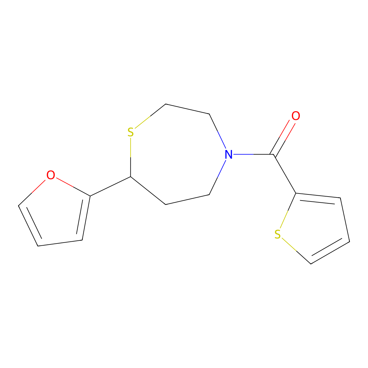(7-(Furan-2-yl)-1,4-thiazepan-4-yl)(thiophen-2-yl)methanone molecular structure, CAS 1795450-95-1