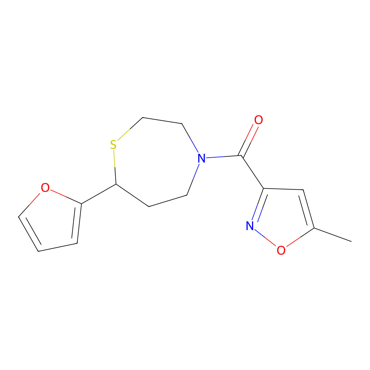 (7-(Furan-2-yl)-1,4-thiazepan-4-yl)(5-methylisoxazol-3-yl)methanone molecular structure, CAS 1795451-03-4