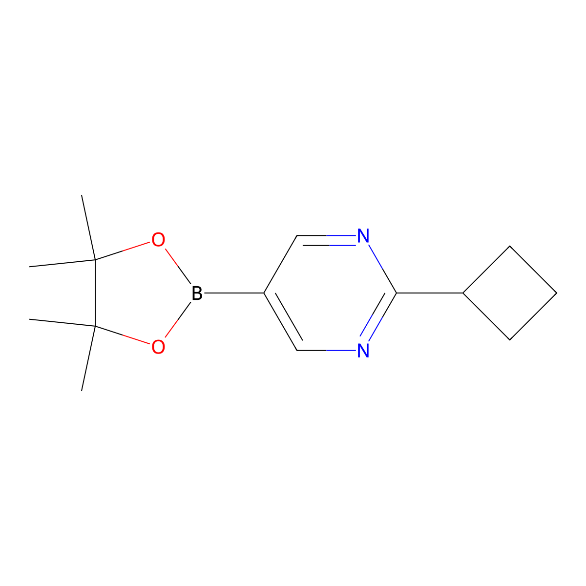 2-Cyclobutyl-5-(4,4,5,5-tetramethyl-1,3,2-dioxaborolan-2-yl)pyrimidine molecular structure, CAS 1795453-09-6