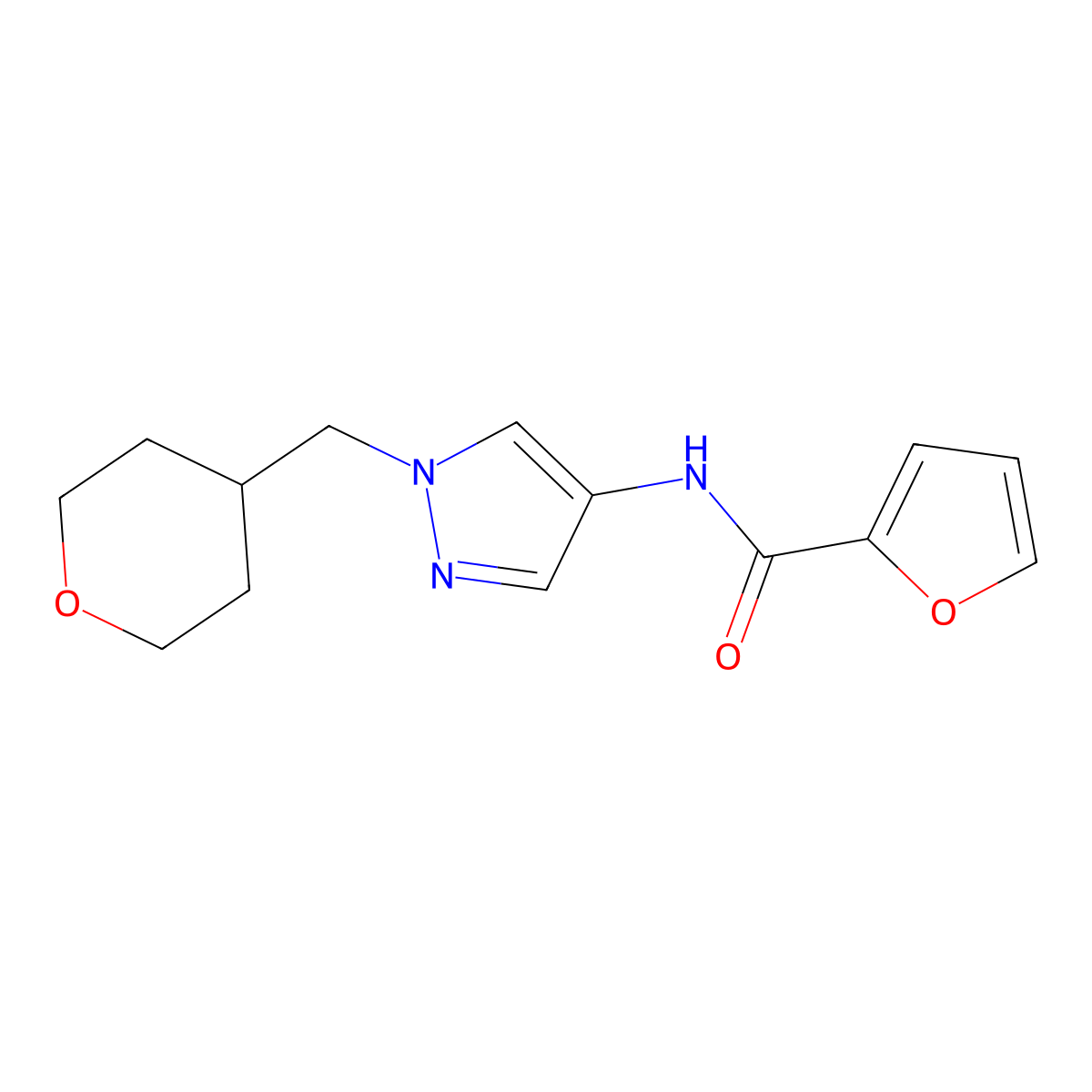 N-(1-((tetrahydro-2H-pyran-4-yl)methyl)-1H-pyrazol-4-yl)furan-2-carboxamide molecular structure, CAS 1795454-98-6