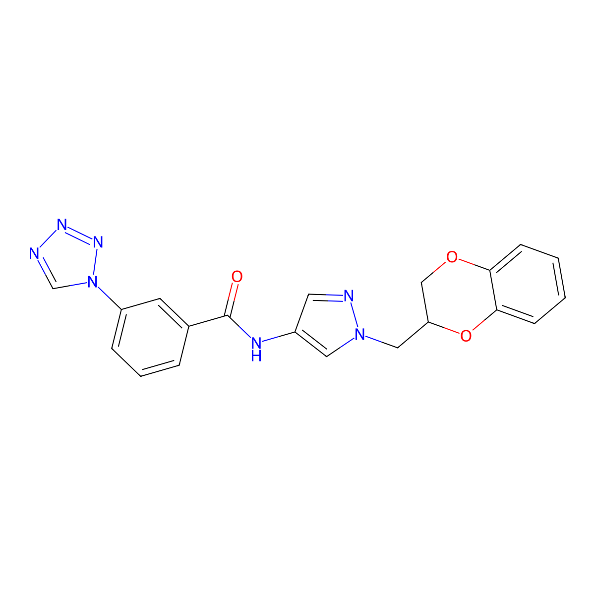 N-{1-[(2,3-dihydro-1,4-benzodioxin-2-yl)methyl]-1H-pyrazol-4-yl}-3-(1H-1,2,3,4-tetrazol-1-yl)benzamide molecular structure, CAS 1795455-01-4