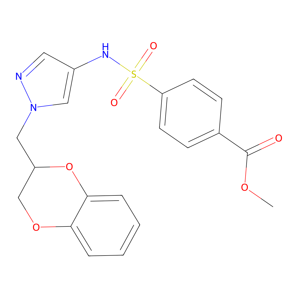 methyl 4-(N-(1-((2,3-dihydrobenzo[b][1,4]dioxin-2-yl)methyl)-1H-pyrazol-4-yl)sulfamoyl)benzoate molecular structure, CAS 1795455-09-2