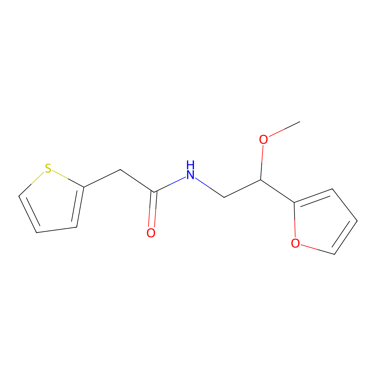 N-[2-(furan-2-yl)-2-methoxyethyl]-2-(thiophen-2-yl)acetamide molecular structure, CAS 1795455-73-0