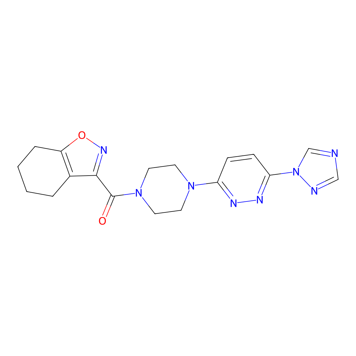 (4-(6-(1H-1,2,4-triazol-1-yl)pyridazin-3-yl)piperazin-1-yl)(4,5,6,7-tetrahydrobenzo[d]isoxazol-3-yl)methanone molecular structure, CAS 1795456-63-1