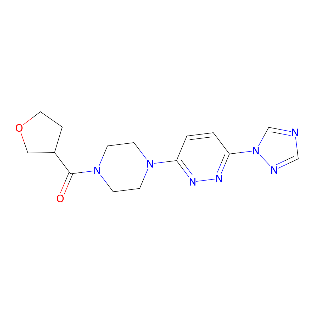 (4-(6-(1H-1,2,4-triazol-1-yl)pyridazin-3-yl)piperazin-1-yl)(tetrahydrofuran-3-yl)methanone molecular structure, CAS 1795456-70-0
