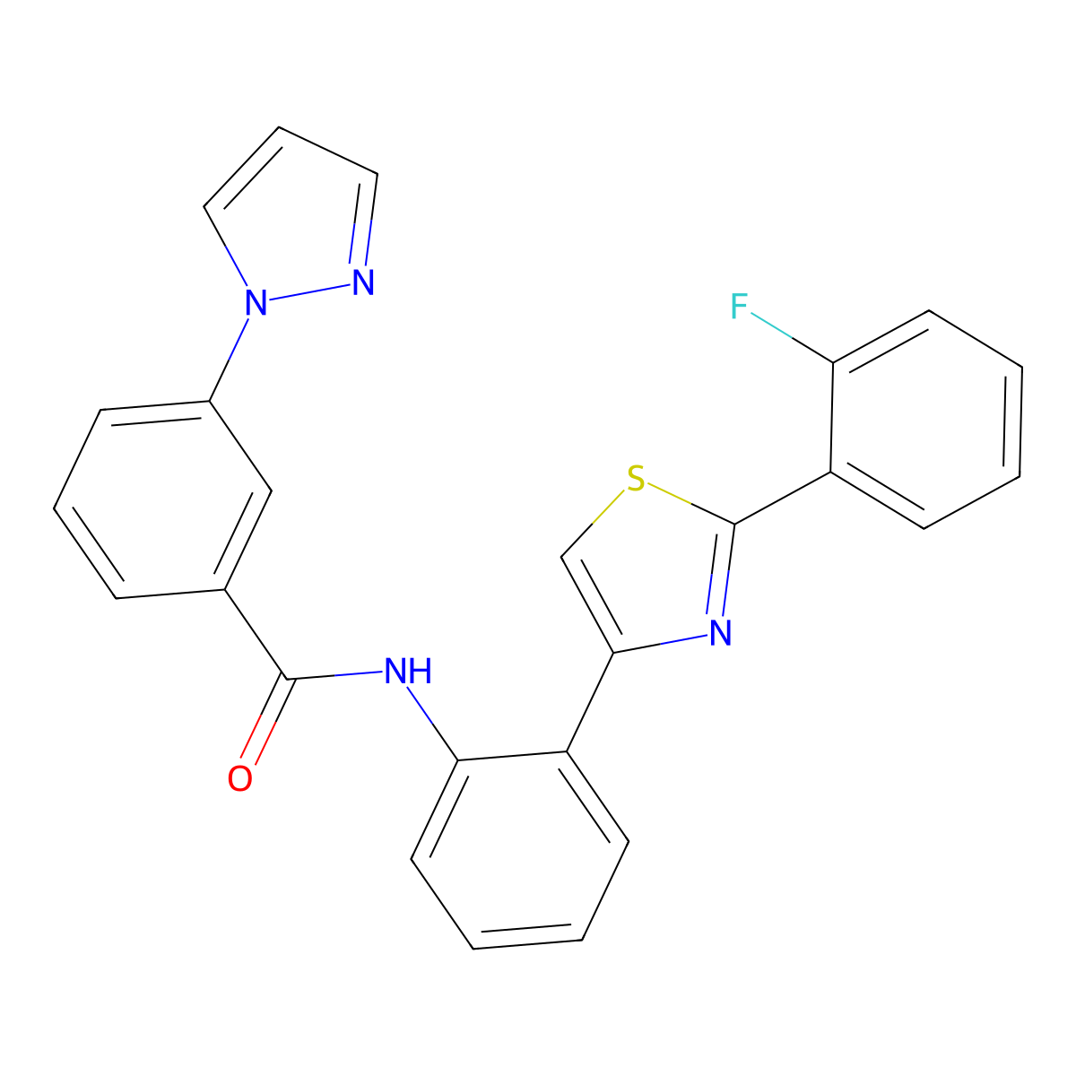 N-(2-(2-(2-fluorophenyl)thiazol-4-yl)phenyl)-3-(1H-pyrazol-1-yl)benzamide molecular structure, CAS 1795457-05-4