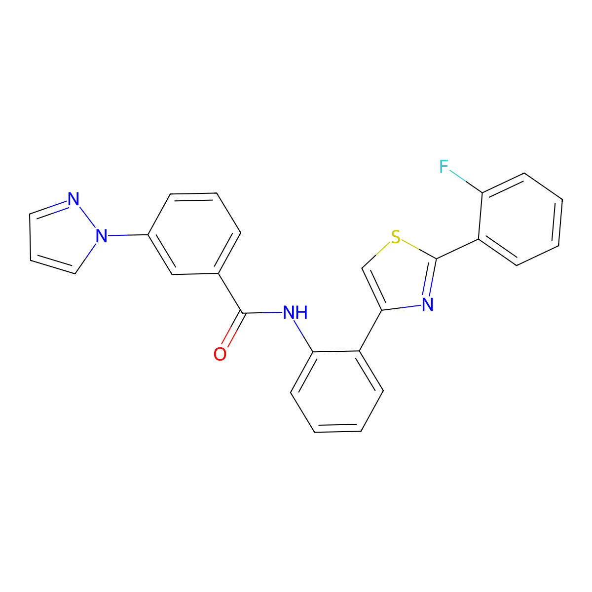 N-(2-(2-(2-fluorophenyl)thiazol-4-yl)phenyl)-3-(1H-pyrazol-1-yl)benzamide molecular structure, CAS 1795457-05-4