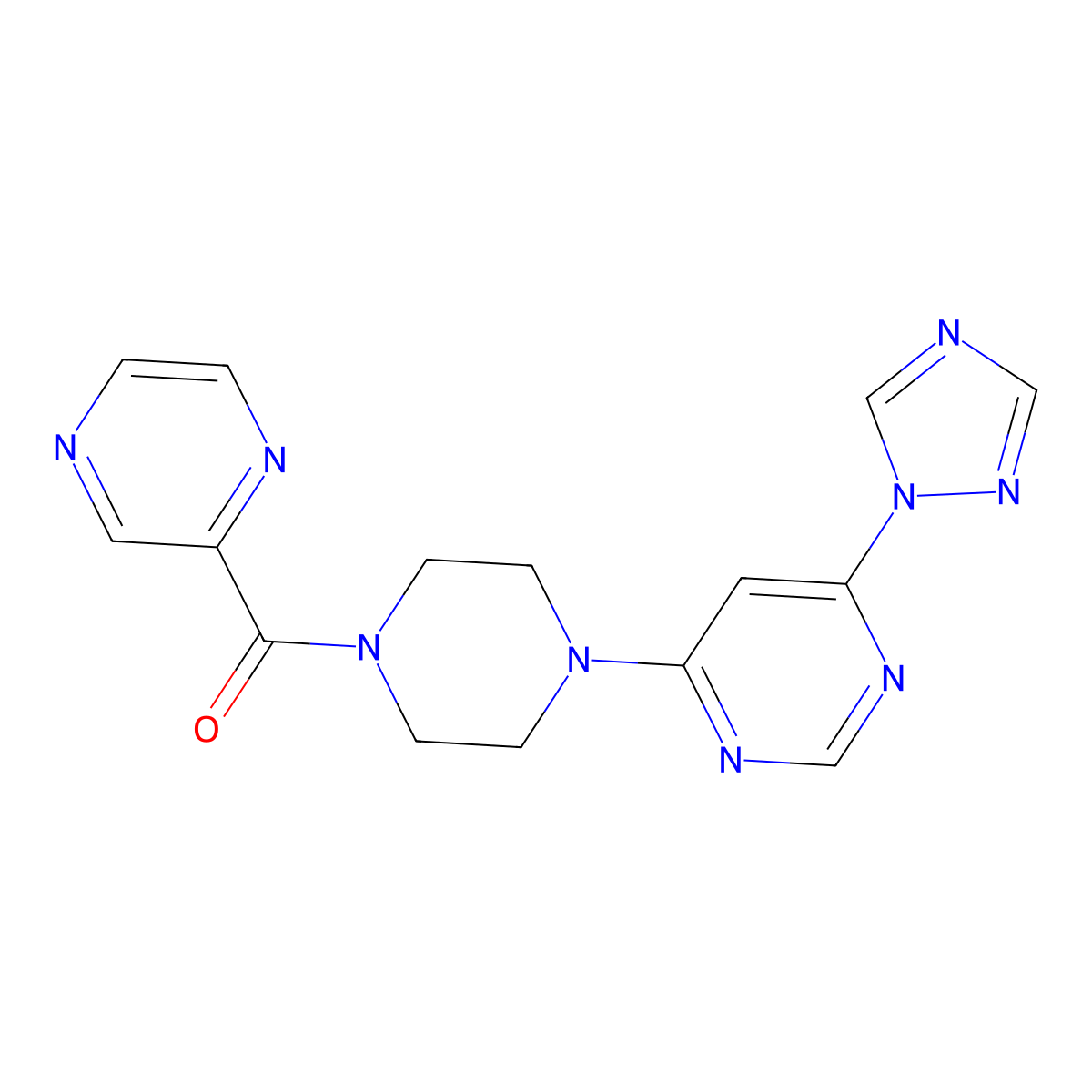 (4-(6-(1H-1,2,4-triazol-1-yl)pyrimidin-4-yl)piperazin-1-yl)(pyrazin-2-yl)methanone molecular structure, CAS 1795457-33-8