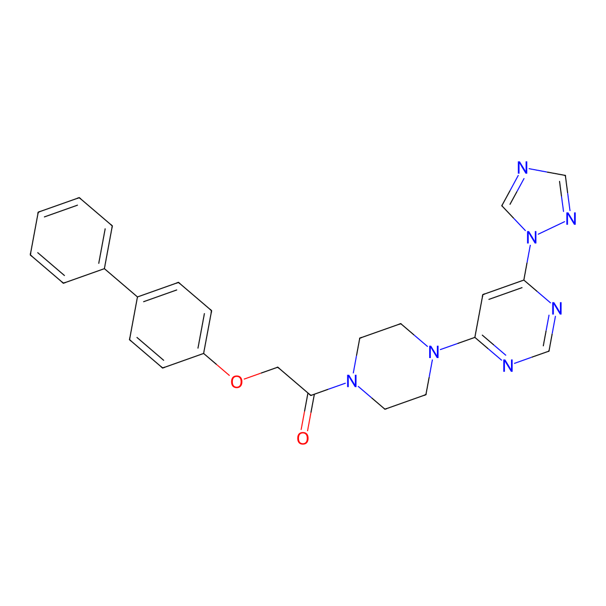 1-(4-(6-(1H-1,2,4-triazol-1-yl)pyrimidin-4-yl)piperazin-1-yl)-2-([1,1'-biphenyl]-4-yloxy)ethanone molecular structure, CAS 1795457-41-8