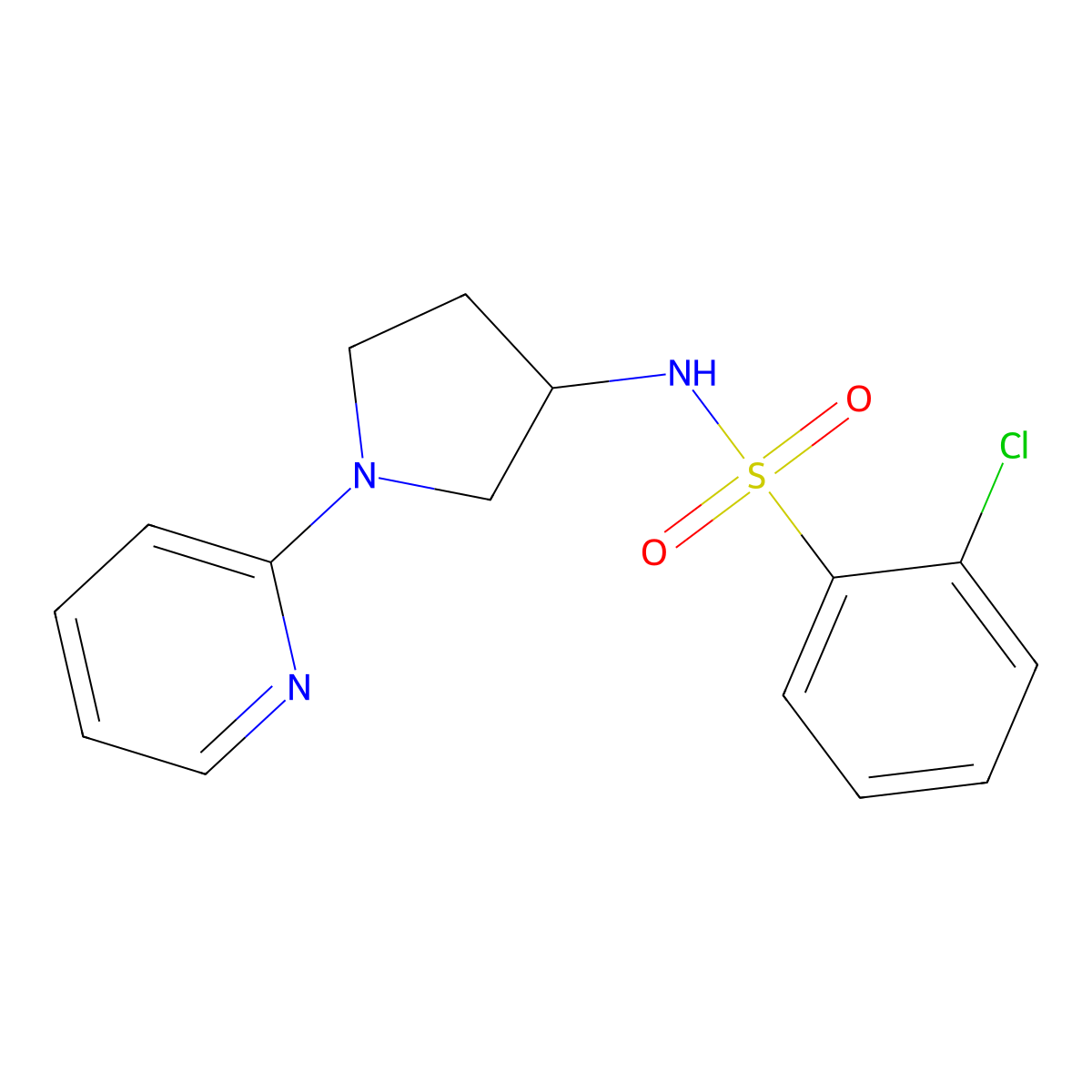 2-chloro-N-(1-(pyridin-2-yl)pyrrolidin-3-yl)benzenesulfonamide molecular structure, CAS 1795458-47-7