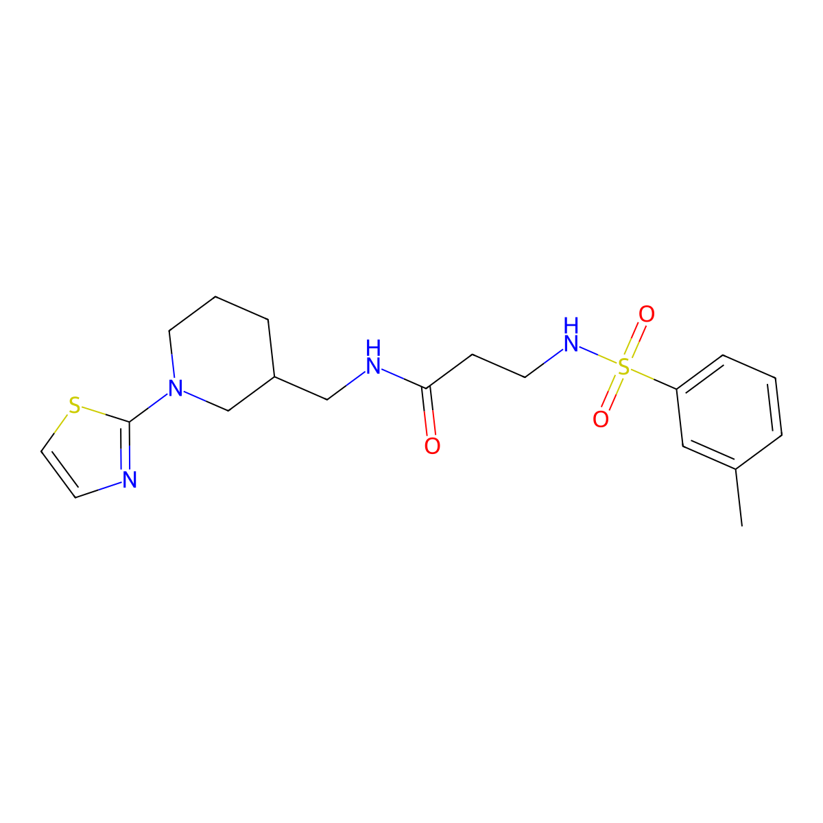 3-(3-methylbenzenesulfonamido)-N-{[1-(1,3-thiazol-2-yl)piperidin-3-yl]methyl}propanamide molecular structure, CAS 1795458-75-1