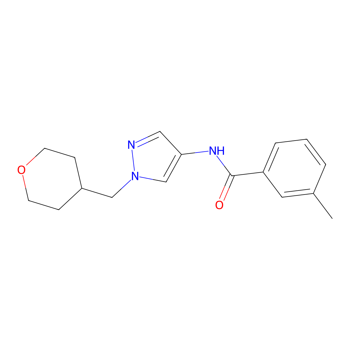 3-methyl-N-(1-((tetrahydro-2H-pyran-4-yl)methyl)-1H-pyrazol-4-yl)benzamide molecular structure, CAS 1795458-88-6