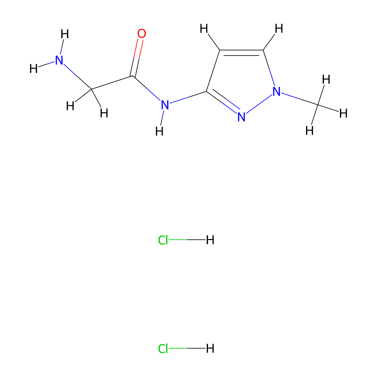 2-amino-N-(1-methyl-1H-pyrazol-3-yl)acetamide dihydrochloride molecular structure, CAS 1795465-14-3