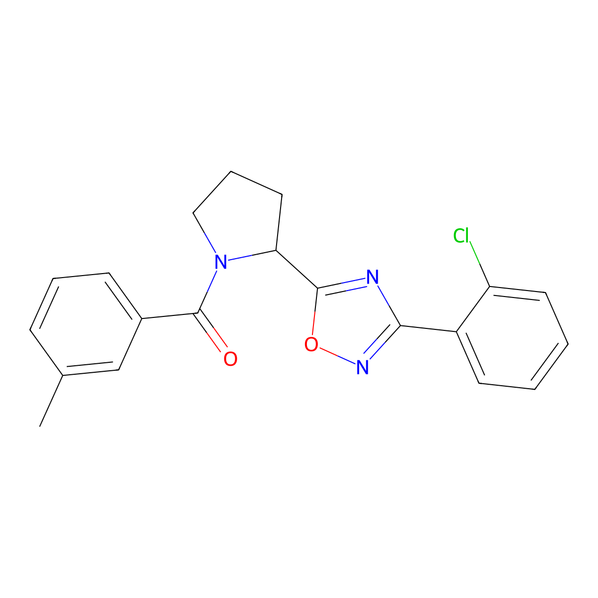 3-(2-Chlorophenyl)-5-[1-(3-methylbenzoyl)pyrrolidin-2-yl]-1,2,4-oxadiazole molecular structure, CAS 1795467-48-9