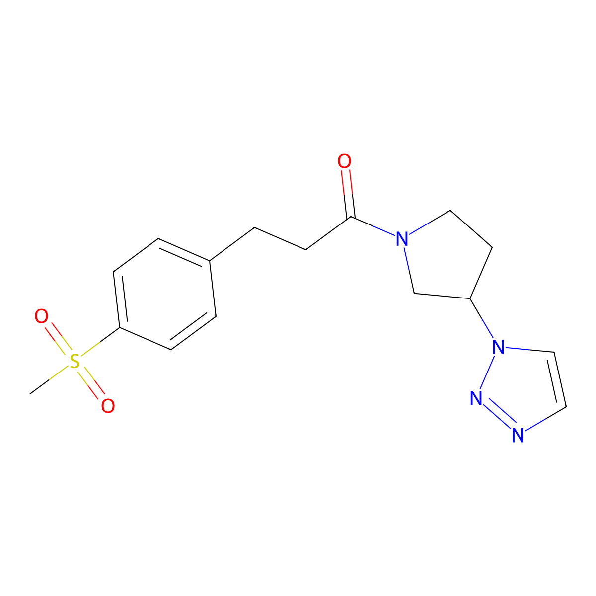 1-(3-(1H-1,2,3-triazol-1-yl)pyrrolidin-1-yl)-3-(4-(methylsulfonyl)phenyl)propan-1-one molecular structure, CAS 1795470-82-4