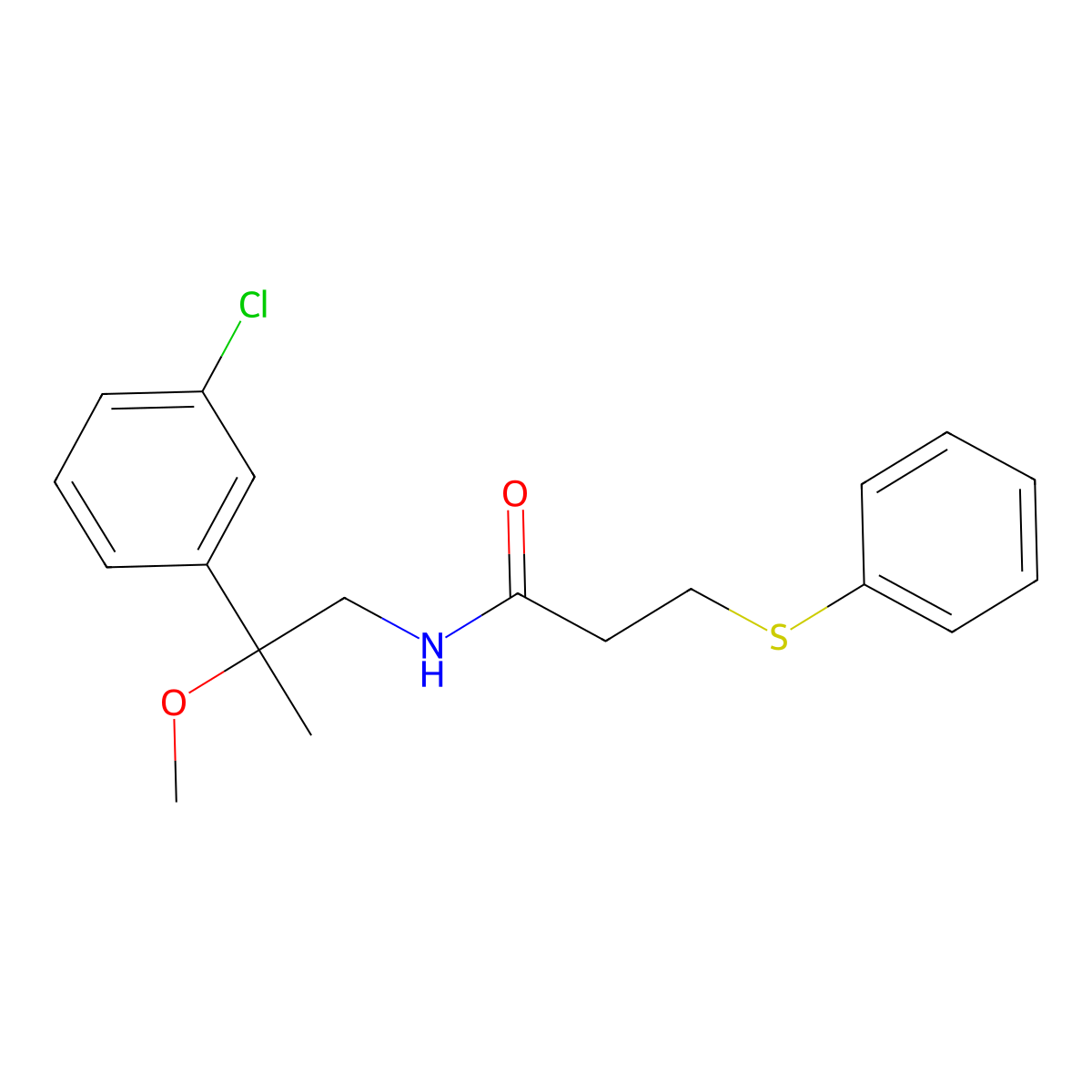 N-(2-(3-chlorophenyl)-2-methoxypropyl)-3-(phenylthio)propanamide molecular structure, CAS 1795470-84-6
